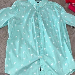 American eagle light blue with palm trees men’s button downs shirt . Size M